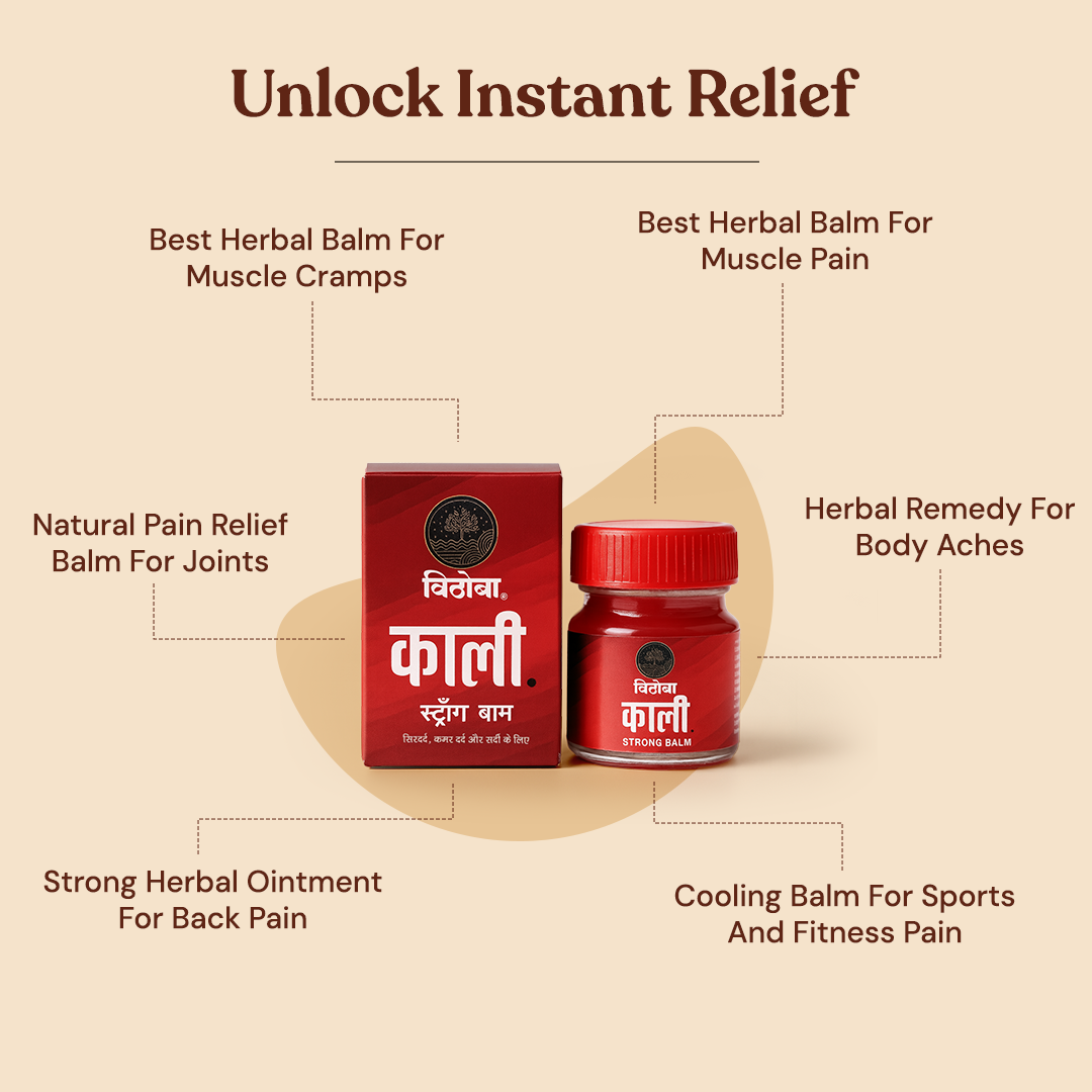 Vithoba KAALI Strong Balm | Ayurvedic Pain Relief & Muscle Relaxant | 10g Balm | Effective relief from Headache, Body Pain, Sprain and Cold |