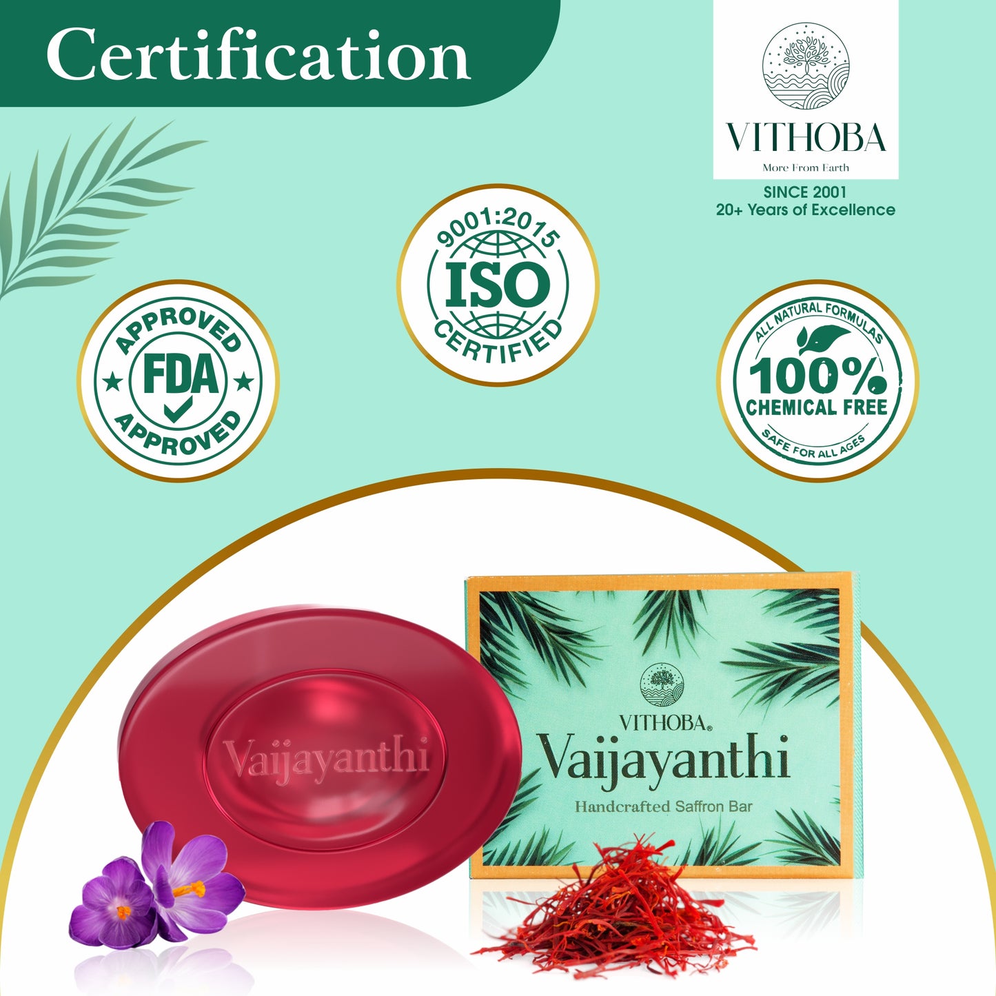 Vithoba Vithoba Herbal Premium Toothpaste& Vaijayanthi Handcrafted Saffron Soap Bar  Combo Pack - 40g+75g