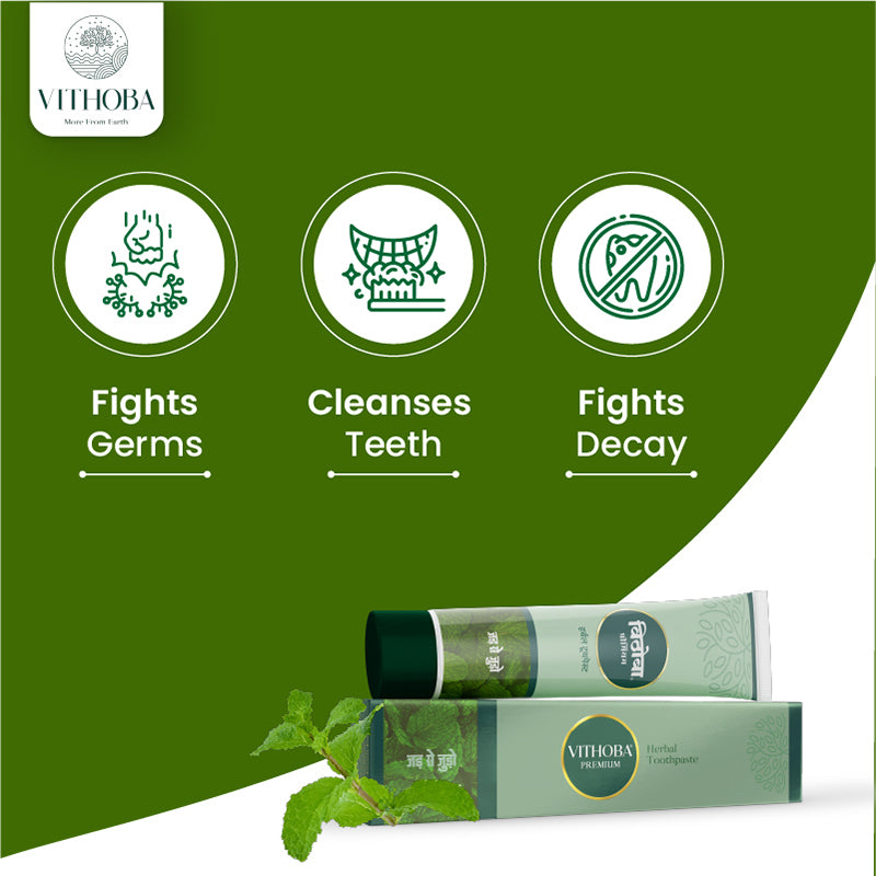 Vithoba Ayurvedic Toothpaste - Premium - 80 G. (Pack Of 6)-Get A Free Vithoba Vaijayanthi Handcrafted Soap(75g)