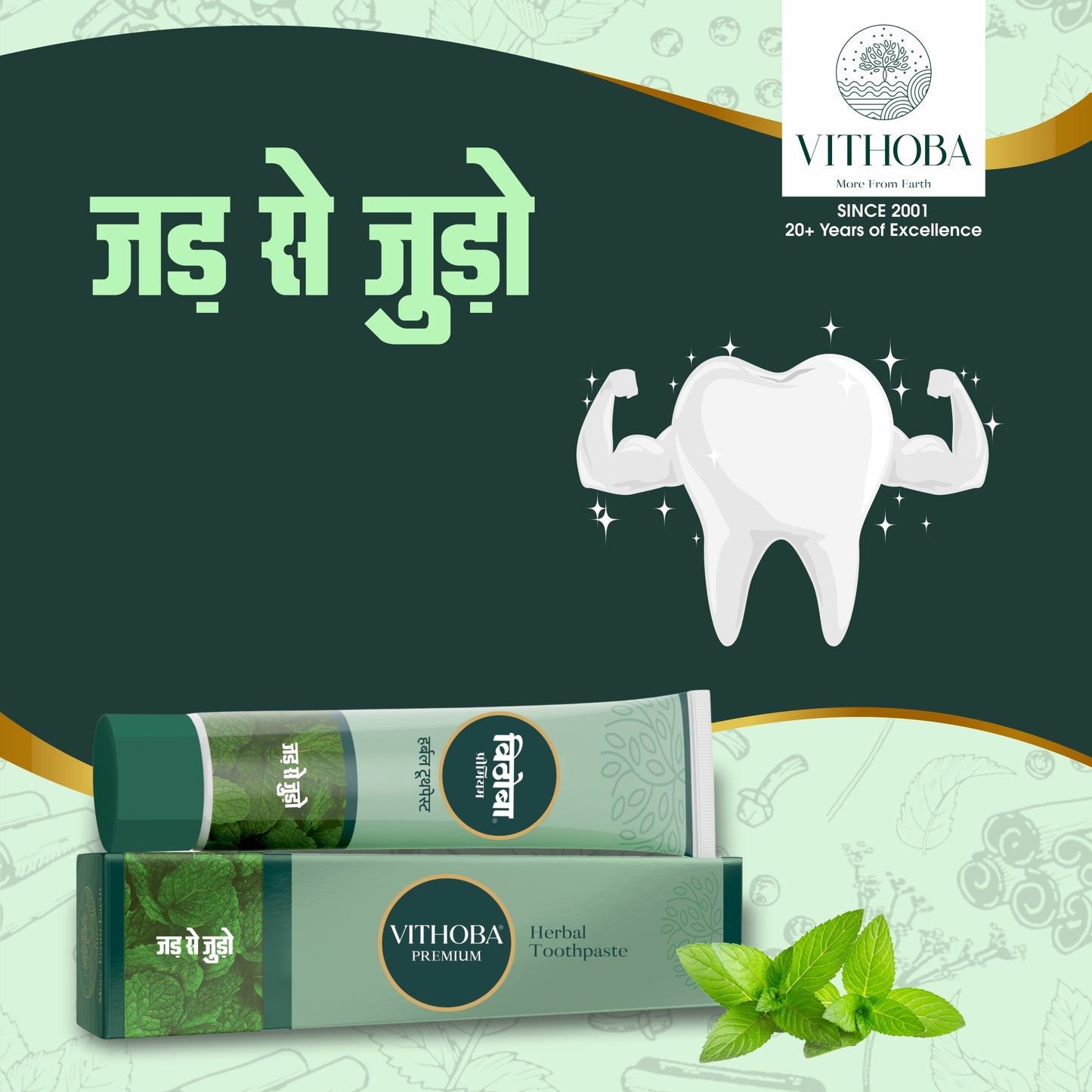 Vithoba Premium Toothpaste | Herbal Tooth Whitener For Oral Health With Natural Herbs | Toothpaste For White Strong Teeth & Refreshing Breath | Value Pack 150g + 150g + 80g |