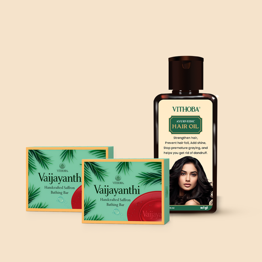 Vaijayanthi Handcrafted Saffron Soap Bar Pack of 2 &  Vithoba Ayurvedic Kesh (Hair) Oil , Anti Hair fall Hair | 100 ml | 75g + 75g + 100 ml |