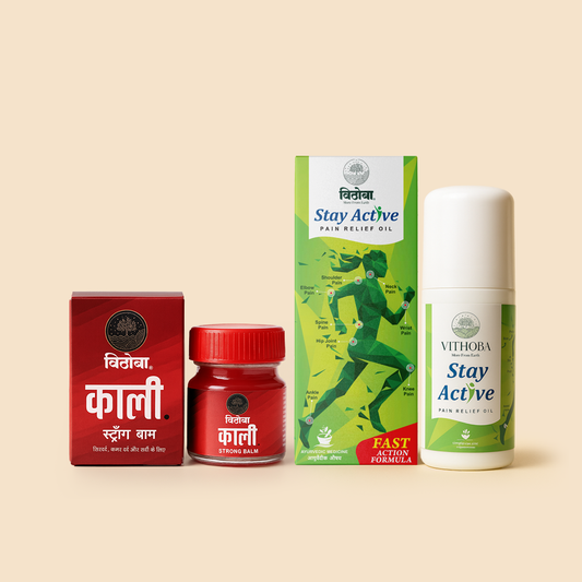 Health and wellness Combo | Vithoba Stay Active Pain Relief Roll On Oil 60ml & Vithoba KAALI Strong Balm 10Gram
