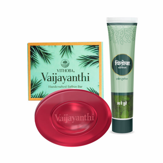 Vithoba Vithoba Herbal Premium Toothpaste& Vaijayanthi Handcrafted Saffron Soap Bar  Combo Pack - 40g+75g