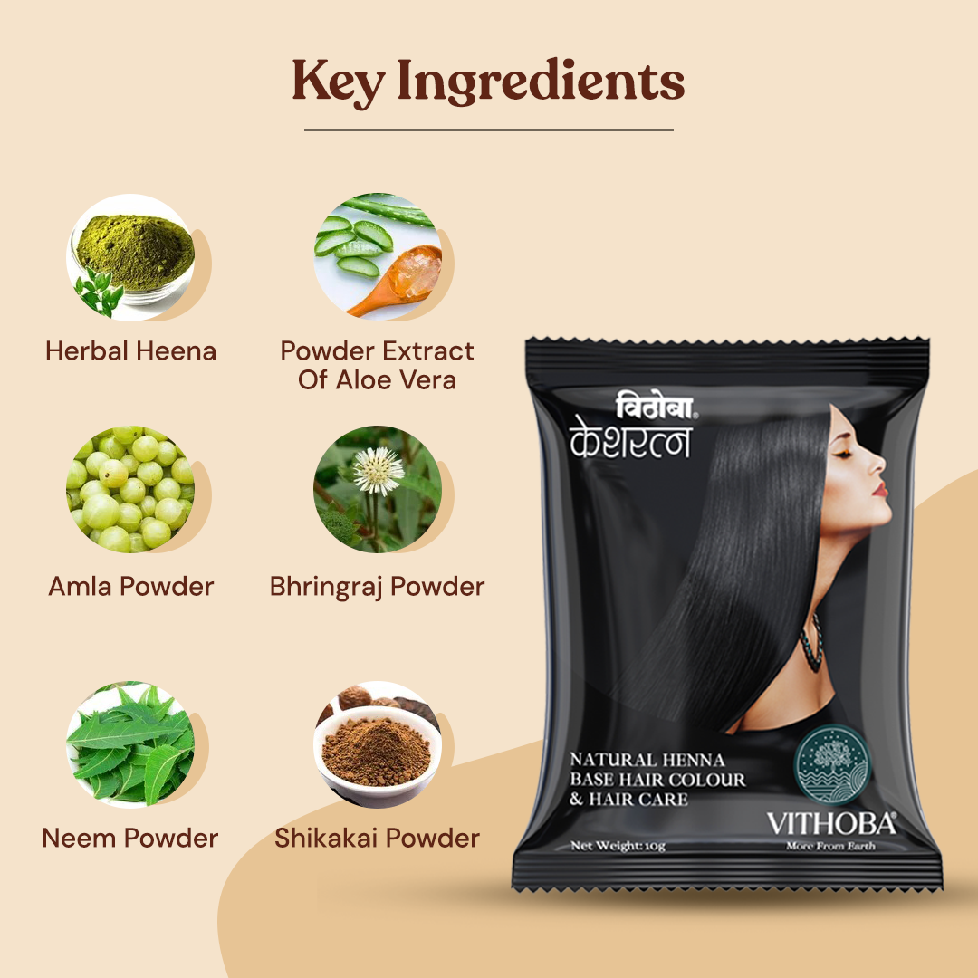 Vithoba Keshratna 100% Natural Hair Color/Dye Powder | Herbal Hair Color for Men & Women | Full Coverage Of Gray Hair | 100% Organic & Chemical Free Pack of 10