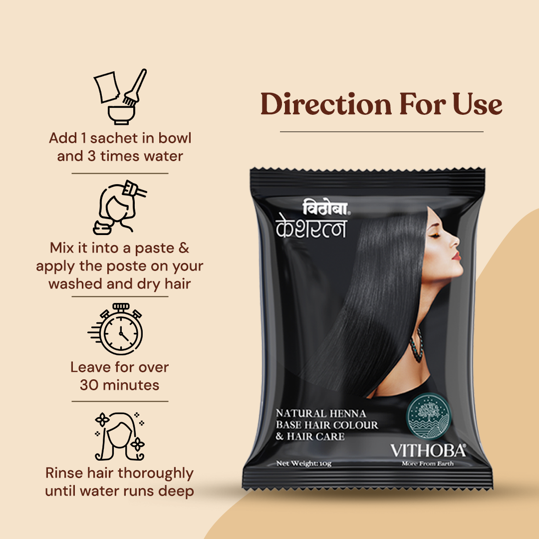 Vithoba Keshratna 100% Natural Hair Color/Dye Powder | Herbal Hair Color for Men & Women | Full Coverage Of Gray Hair | 100% Organic & Chemical Free Pack of 10