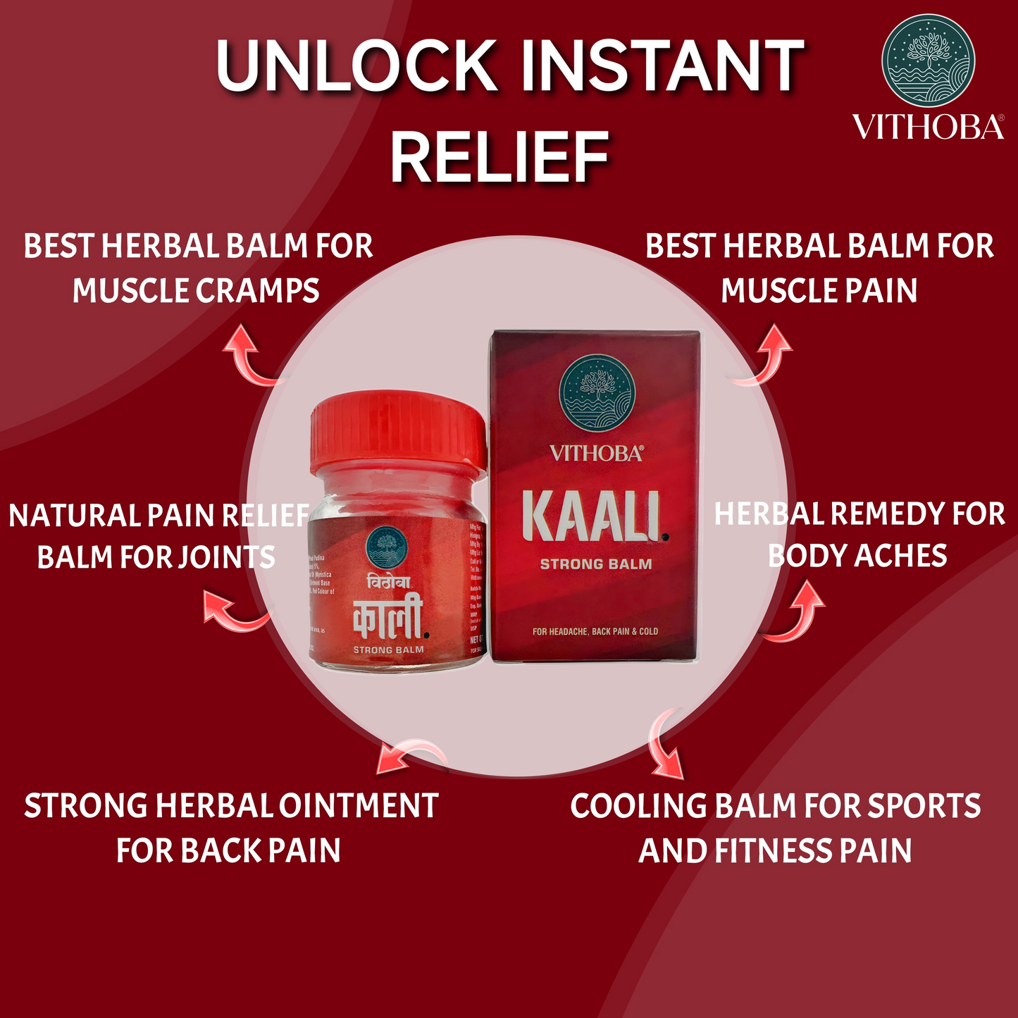 Vithoba KAALI Strong Balm | Ayurvedic Pain Relief & Muscle Relaxant | 10g Balm | Effective relief from Headache, Body Pain, Sprain and Cold |