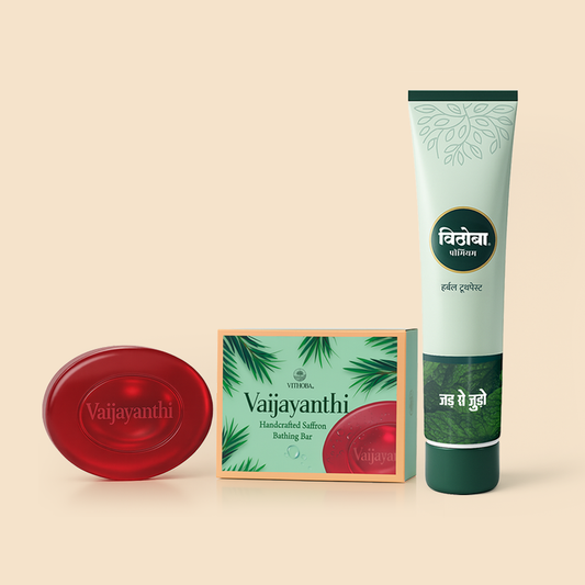 Vithoba Herbal Premium Toothpaste & Vaijayanthi Handcrafted Saffron Soap Bar  Combo Pack - 40g+75g