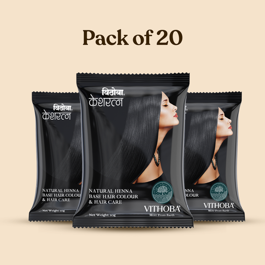 Vithoba Keshratna 100% Natural Hair Color/Dye Powder | Herbal Hair Color for Men & Women | Full Coverage of Gray Hair | 100% Organic & Chemical Free | Pack of 20