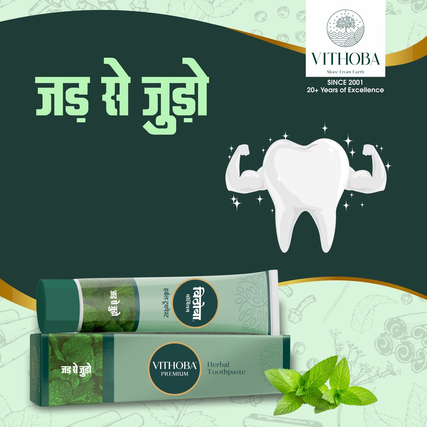 Vithoba Herbal Rootfix Toothpaste & Vithoba Premium Toothpaste Combo Pack - 80g