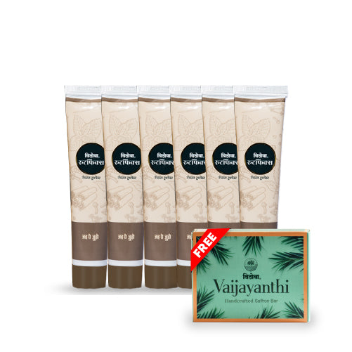 Vithoba Ayurvedic Toothpaste - Rootfix -80 G. (Pack Of 6)-Get A Free Vithoba Vaijayanthi Handcrafted Soap(75g)